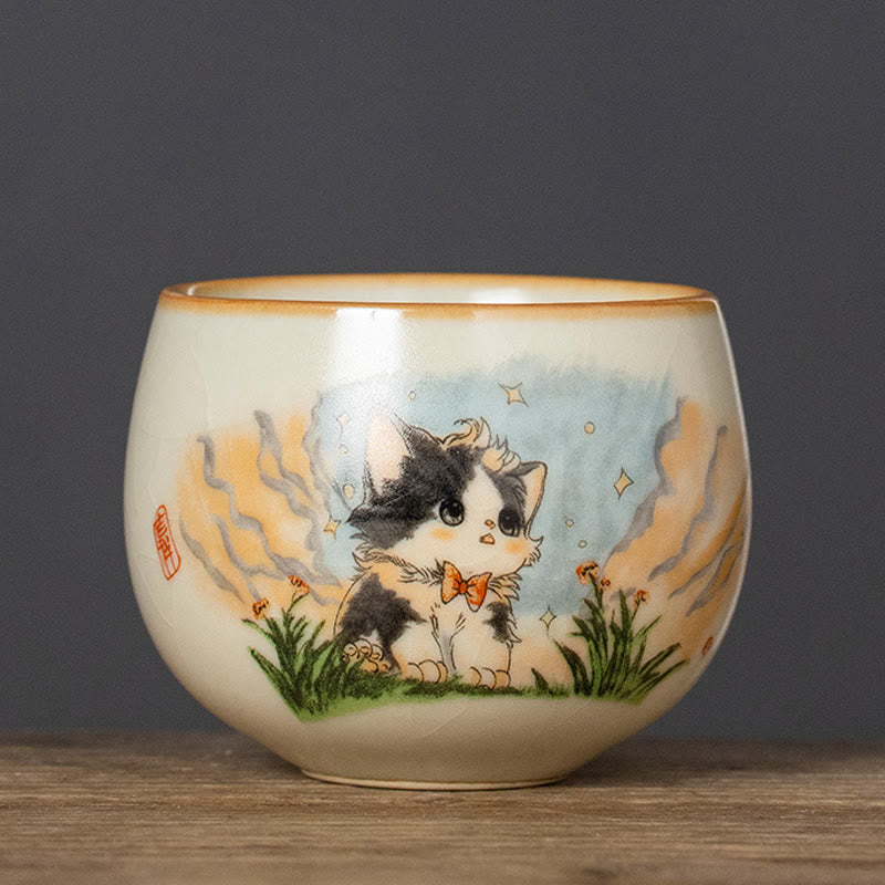 Buddha Stonesかわいい蝶ネクタイ猫ティーカップ カンフーティーカップ - 猫 6cm×4.7cm×70ml - image 0