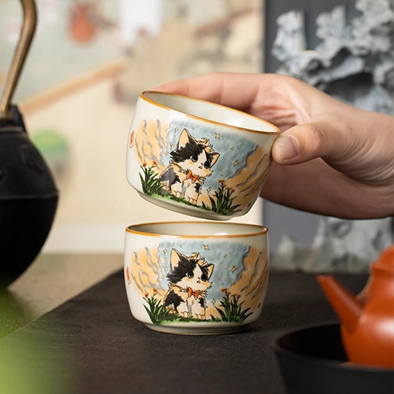 Buddha Stonesかわいい蝶ネクタイ猫ティーカップ カンフーティーカップ - image 6