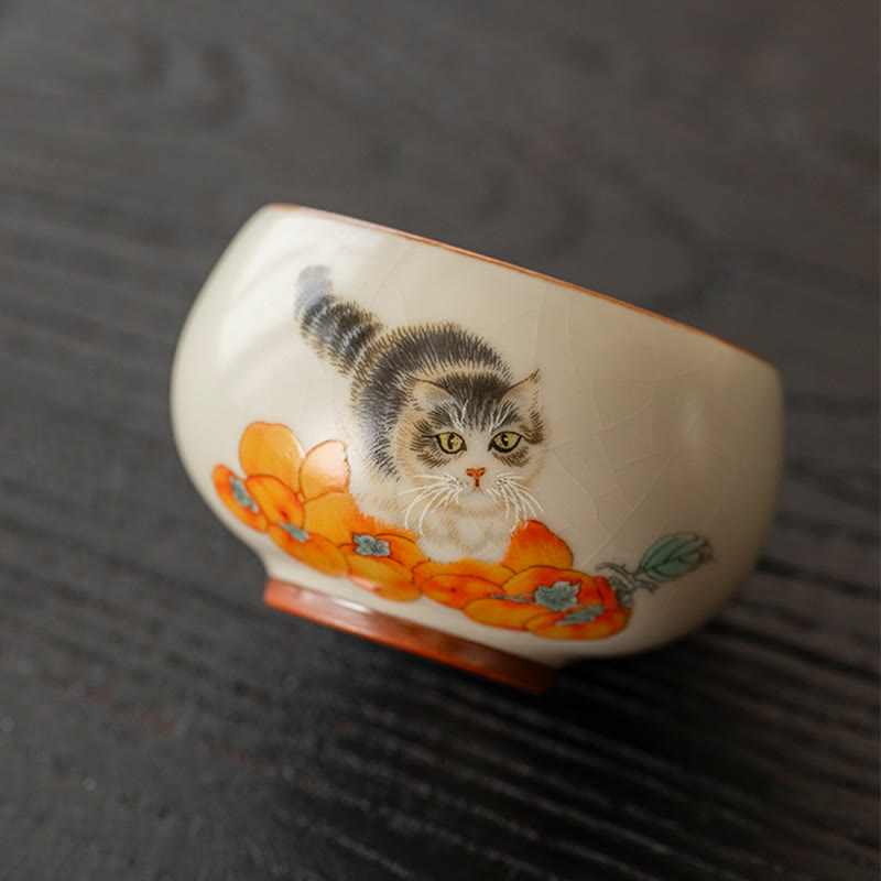 Buddha Stonesかわいい柿猫ティーカップカンフーティーカップ - image 2