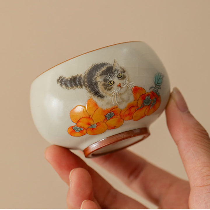 Buddha Stonesかわいい柿猫ティーカップカンフーティーカップ - image 4