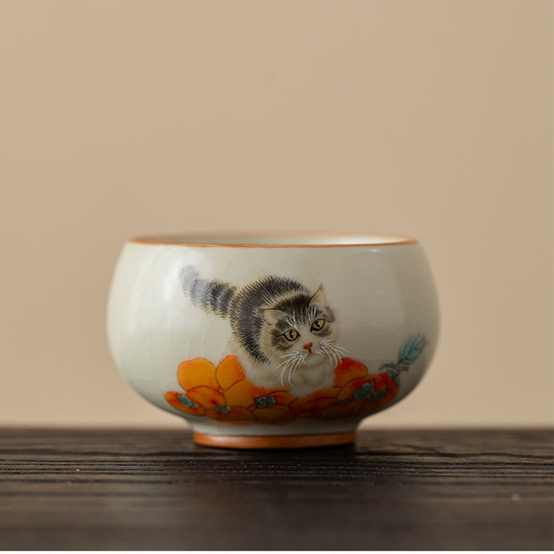 Buddha Stonesかわいい柿猫ティーカップカンフーティーカップ - 猫 5.7cm*4.2cm*75ml - image 0