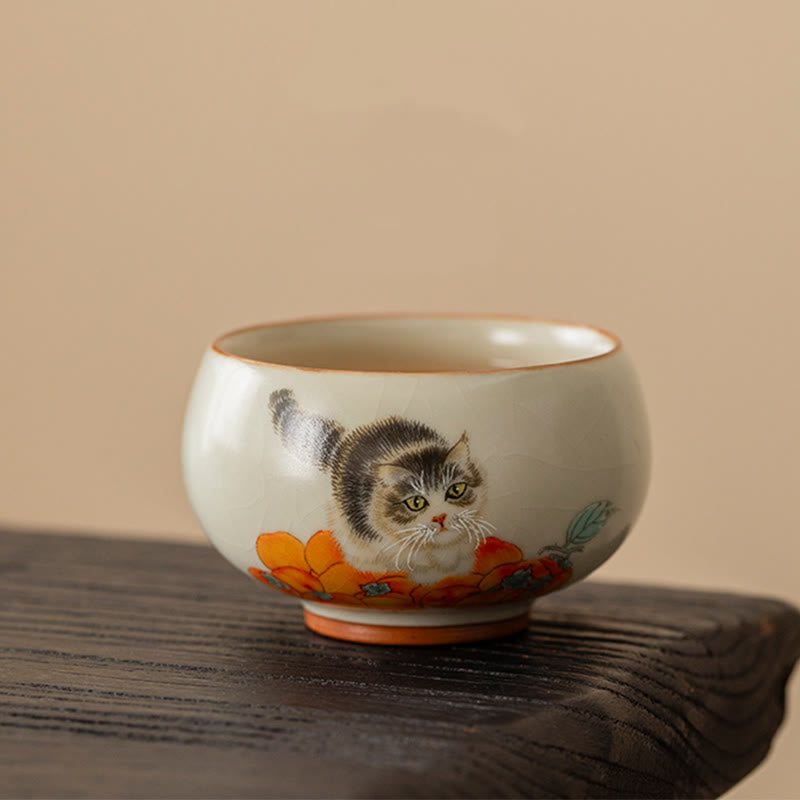 Buddha Stonesかわいい柿猫ティーカップカンフーティーカップ - image 1
