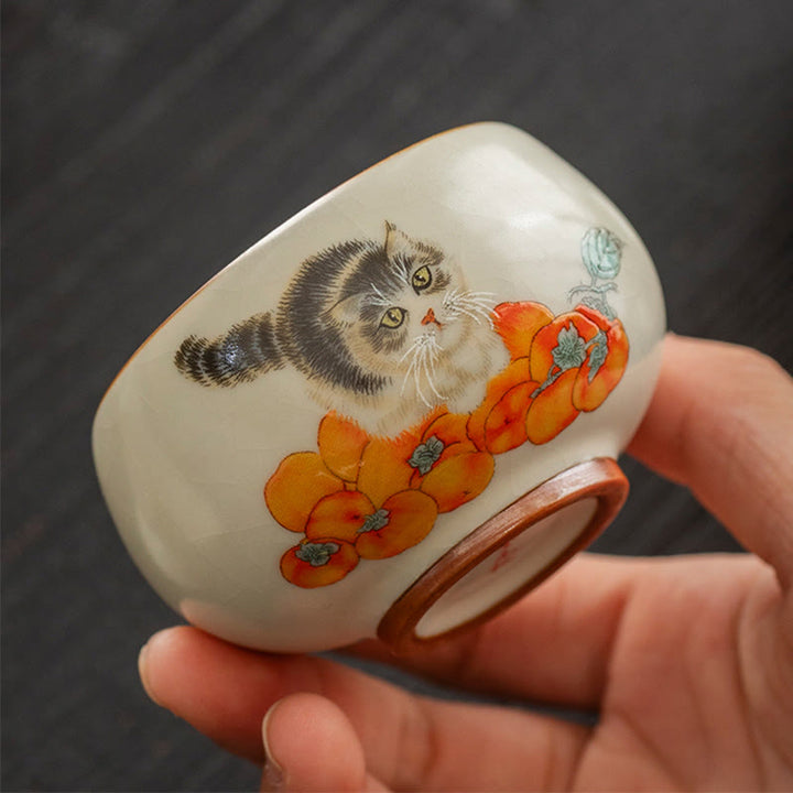 Buddha Stonesかわいい柿猫ティーカップカンフーティーカップ - image 3