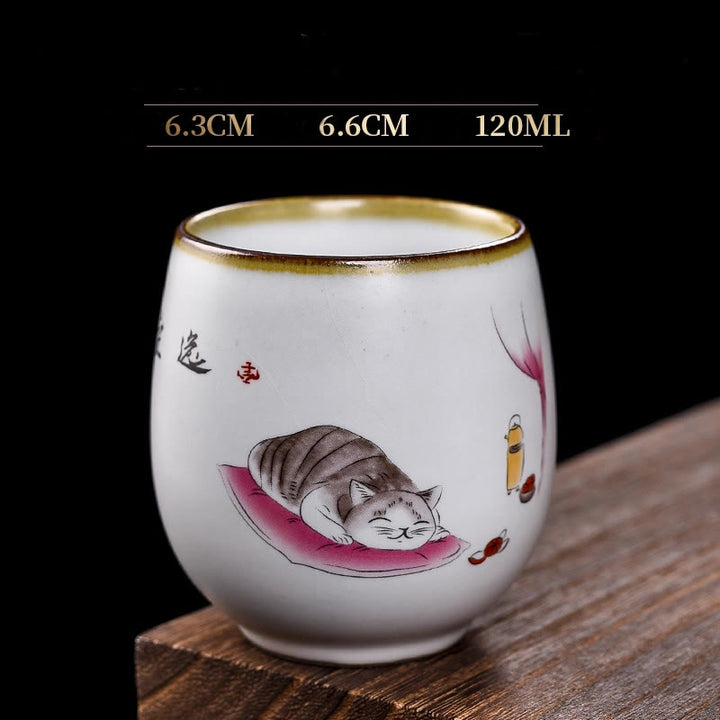 Buddha Stonesかわいい猫の枝付きティーカップ カンフーティーカップ ギフトボックス付き - 寝そべる猫とブランケット 6.3cm×6.6cm×120ml - image 12