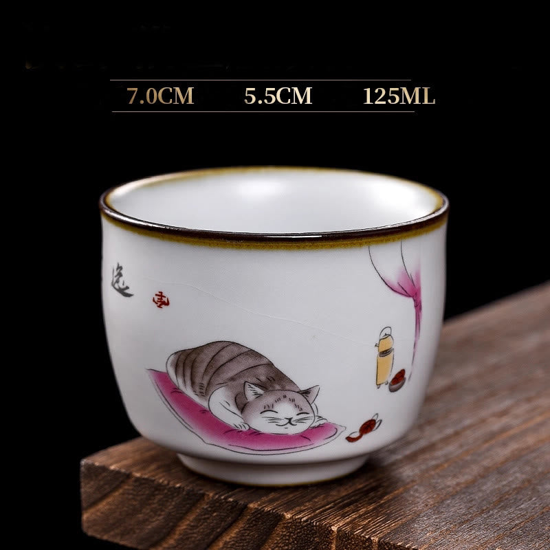 Buddha Stonesかわいい猫の枝付きティーカップ カンフーティーカップ ギフトボックス付き - 寝そべる猫とブランケット 7cm×5.5cm×125ml - image 17
