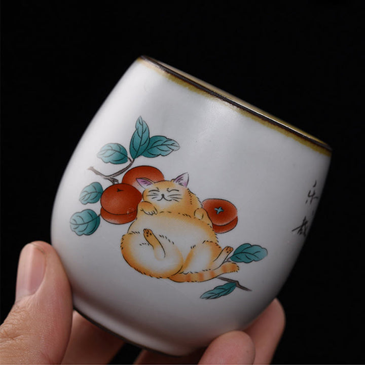Buddha Stonesかわいい猫の枝付きティーカップ カンフーティーカップ ギフトボックス付き - image 2