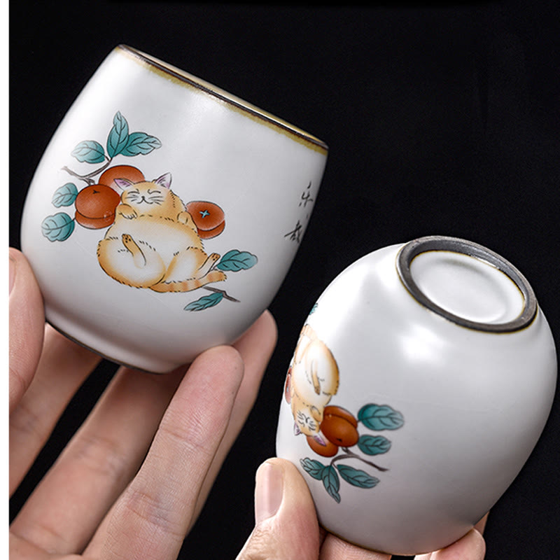 Buddha Stonesかわいい猫の枝付きティーカップ カンフーティーカップ ギフトボックス付き - image 5
