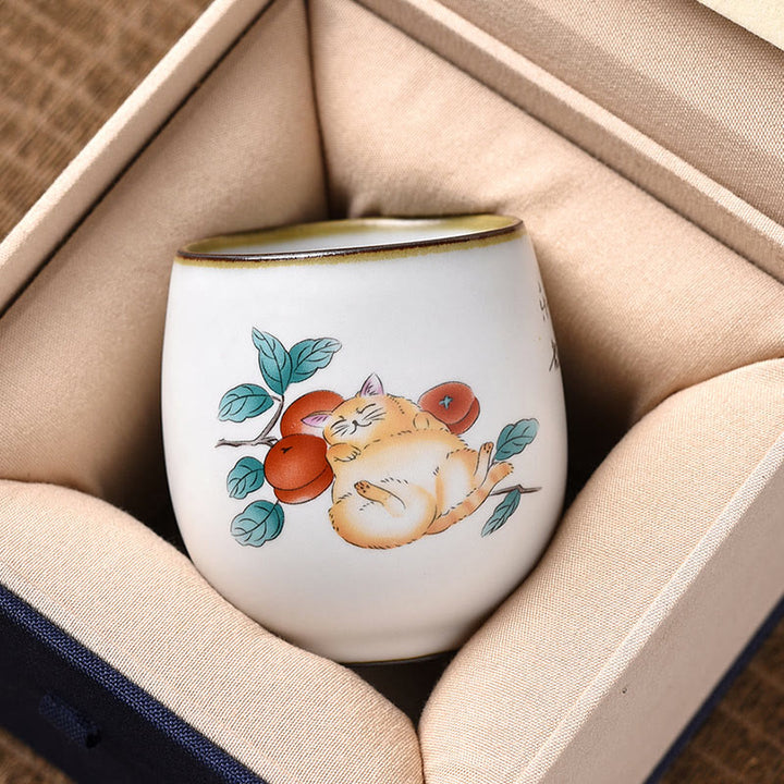 Buddha Stonesかわいい猫の枝付きティーカップ カンフーティーカップ ギフトボックス付き - image 1