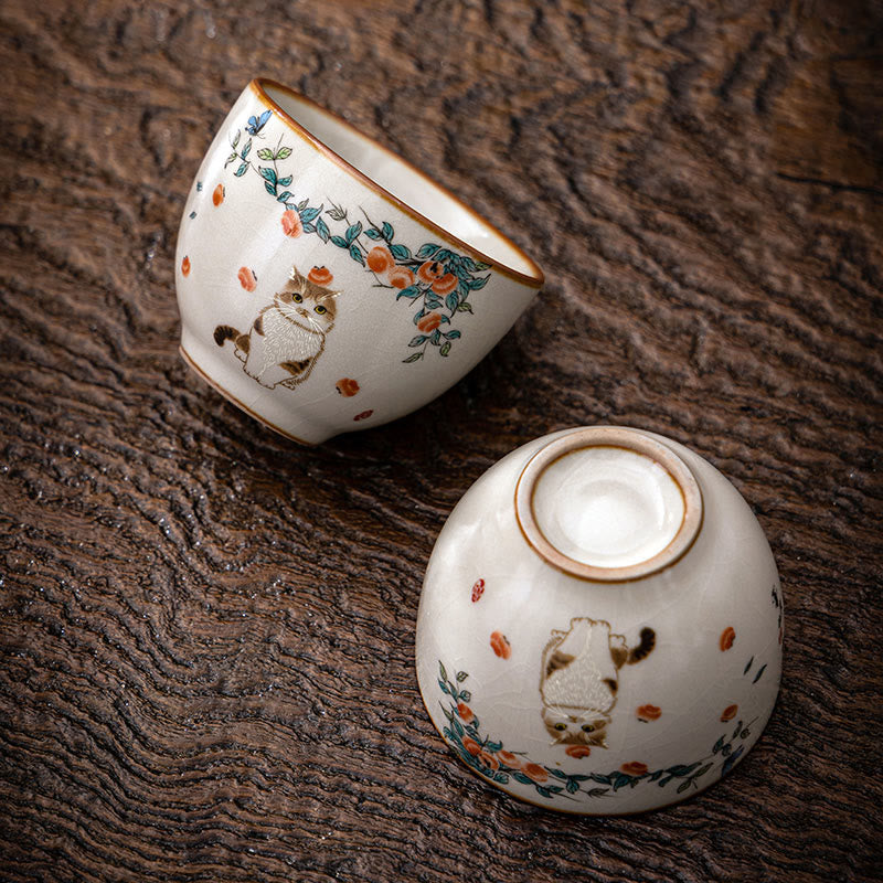 Buddha Stonesかわいい猫の蝶ティーカップカンフーティーカップ - 猫 2.36インチ×1.88インチ×2.37オンス(6cm×4.8cm×70ml) - image 0