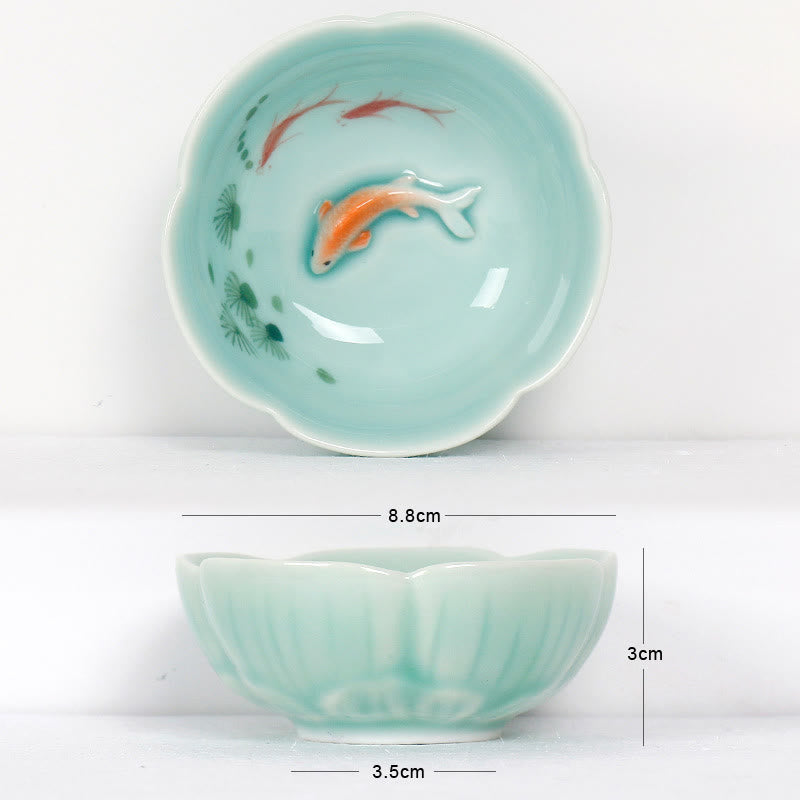 Buddha Stones鯉手茶碗カンフー茶碗 - 赤い鯉と葉 8.8cm×3cm×3.5cm - image 7