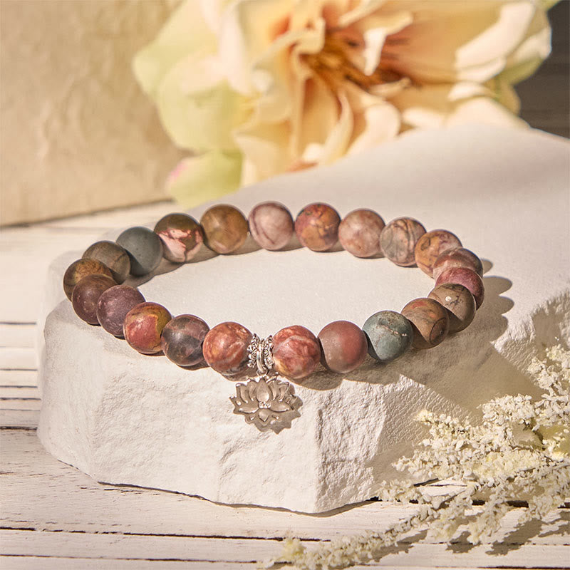 Buddha Stones925スターリングシルバー ロータスデザイン ピカソジャスパー幸運を呼ぶブレスレット - 20cm - image 0