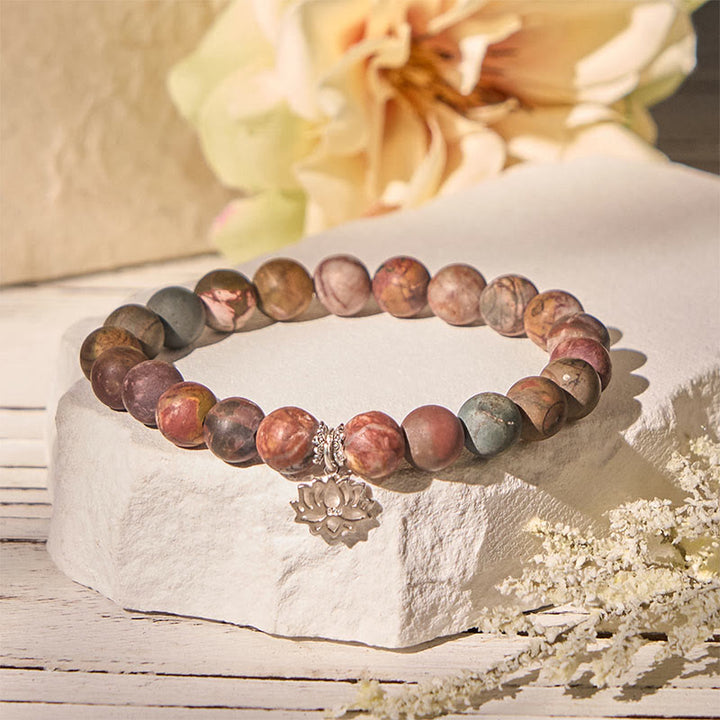 Buddha Stones925スターリングシルバー ロータスデザイン ピカソジャスパー幸運を呼ぶブレスレット - 20cm - image 0