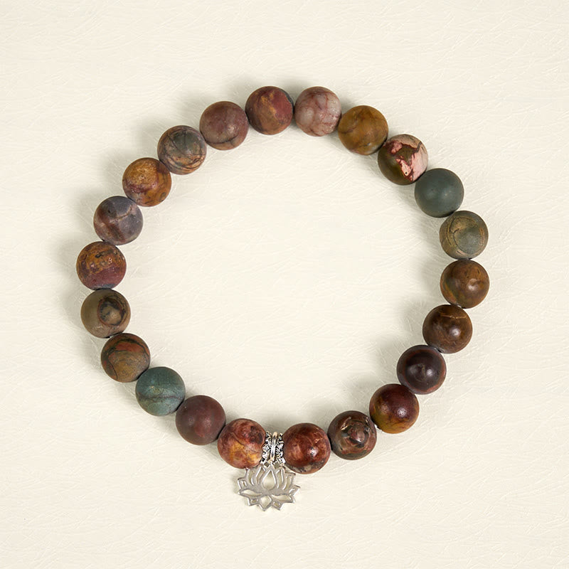 Buddha Stones925スターリングシルバー ロータスデザイン ピカソジャスパー幸運を呼ぶブレスレット - image 1