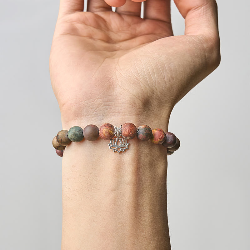 Buddha Stones925スターリングシルバー ロータスデザイン ピカソジャスパー幸運を呼ぶブレスレット - image 4