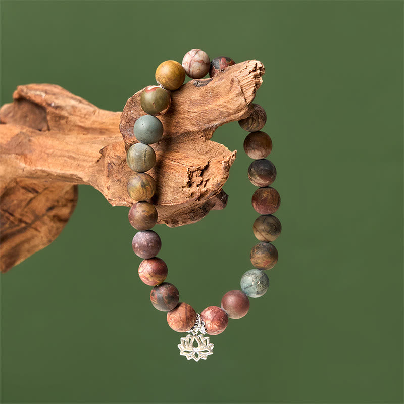 Buddha Stones925スターリングシルバー ロータスデザイン ピカソジャスパー幸運を呼ぶブレスレット - image 3