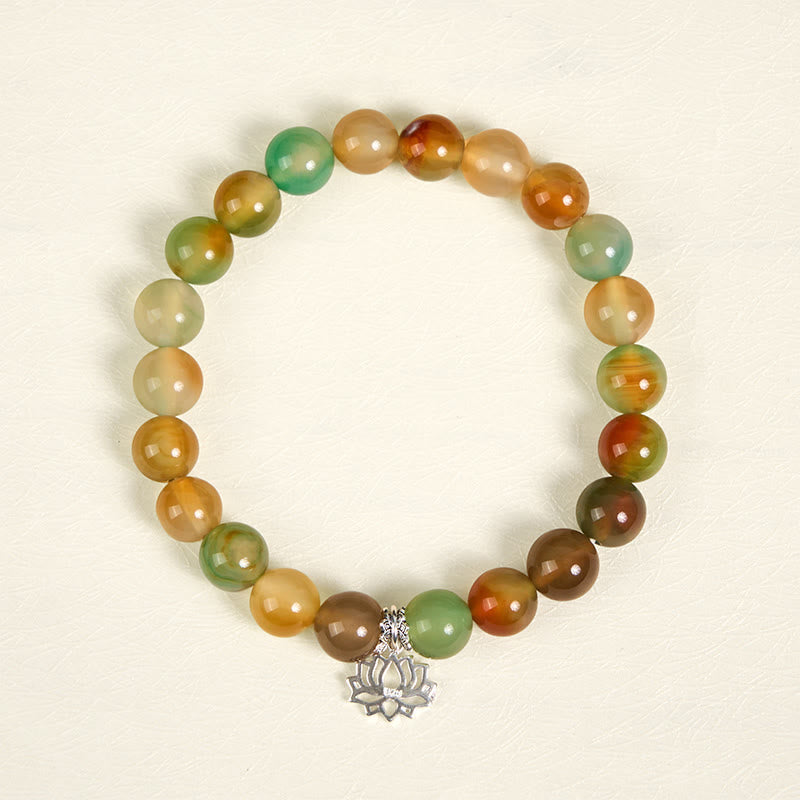 Buddha Stones925スターリングシルバー 蓮のシンボル 孔雀瑪瑙 勇気ビーズブレスレット - image 2