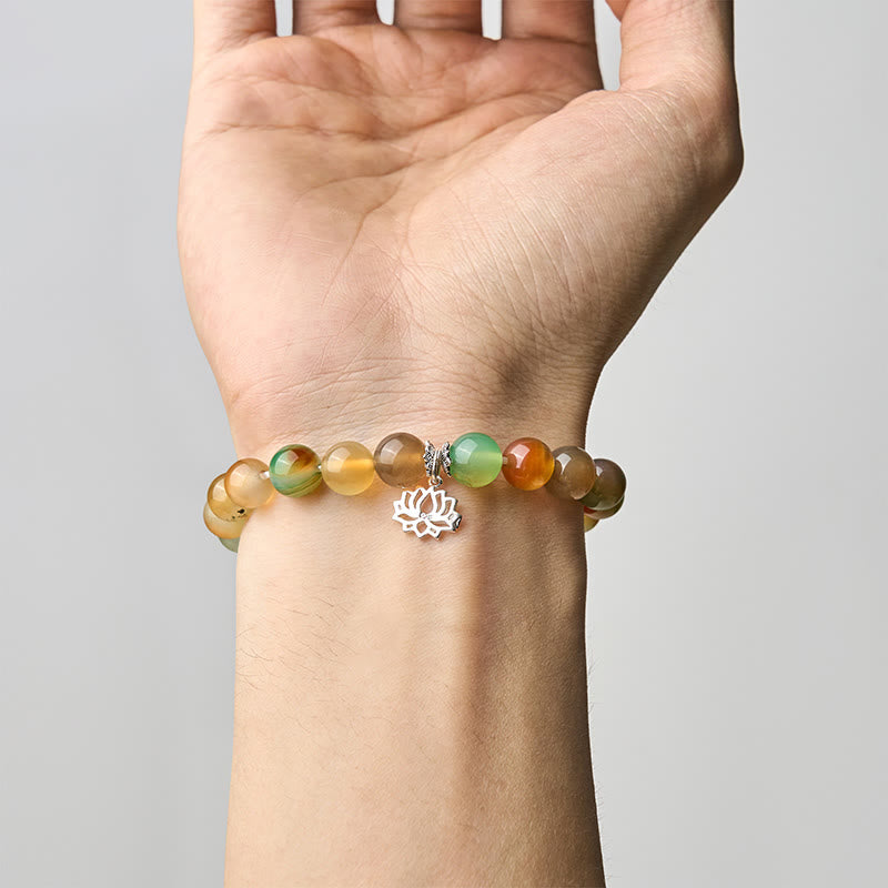Buddha Stones925スターリングシルバー 蓮のシンボル 孔雀瑪瑙 勇気ビーズブレスレット - image 4