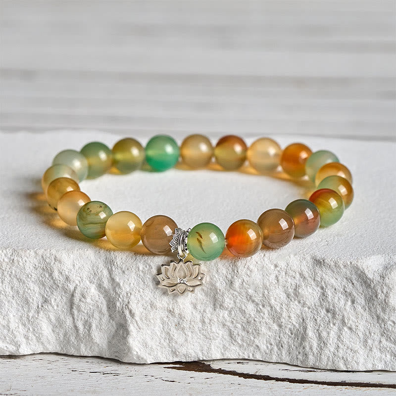 Buddha Stones925スターリングシルバー 蓮のシンボル 孔雀瑪瑙 勇気ビーズブレスレット - image 1