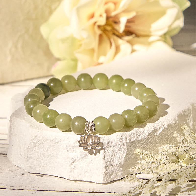 Buddha Stones925スターリングシルバー ロータス 天然シアン翡翠幸運ブレスレット - image 1