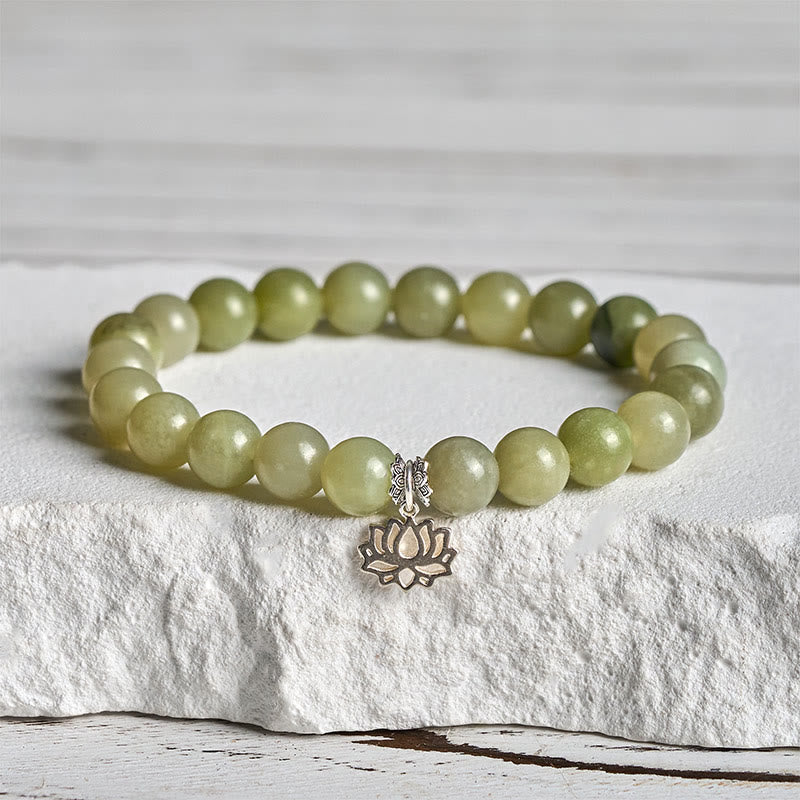 Buddha Stones925スターリングシルバー ロータス 天然シアン翡翠幸運ブレスレット - 20cm - image 0