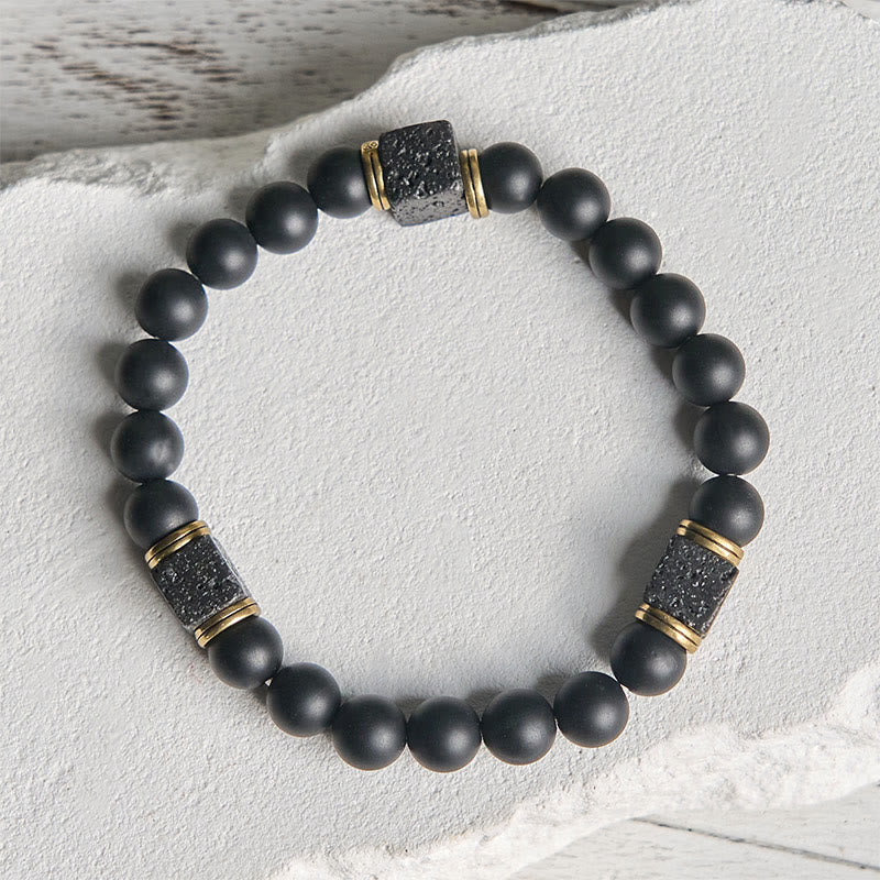 Buddha Stones天然フロストブラックオニキス スクエア溶岩石幸運繁栄のブレスレット - image 5