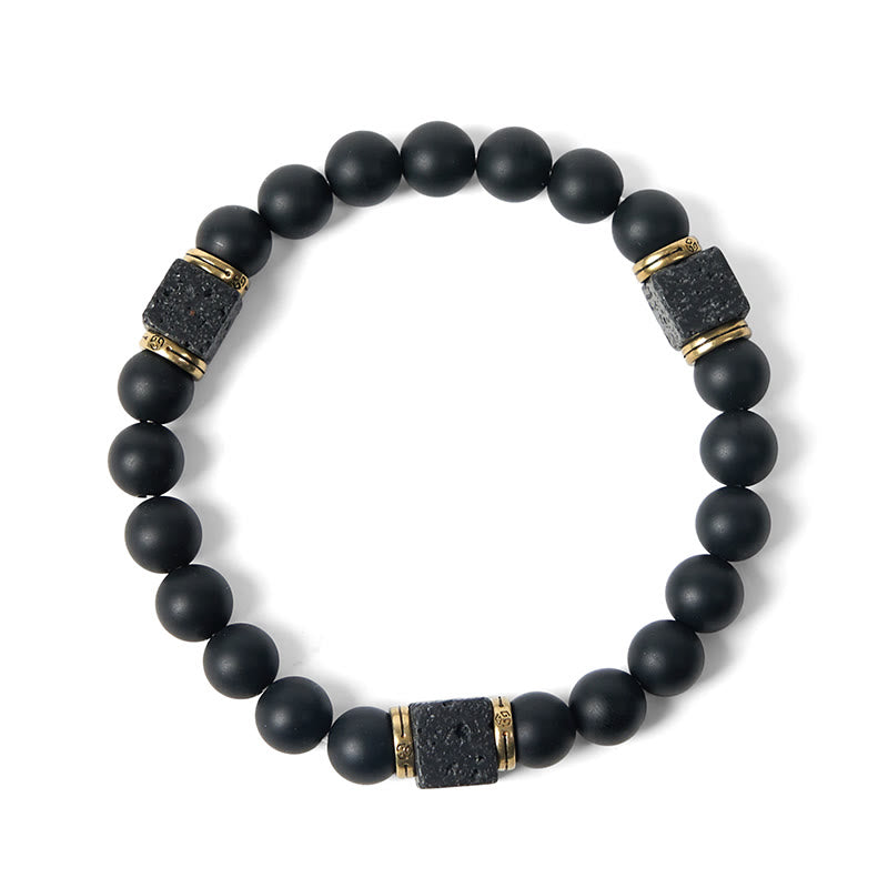Buddha Stones天然フロストブラックオニキス スクエア溶岩石幸運繁栄のブレスレット - image 6