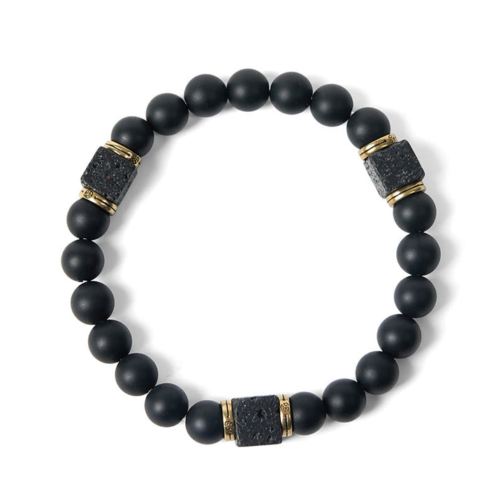 Buddha Stones天然フロストブラックオニキス スクエア溶岩石幸運繁栄のブレスレット - image 6