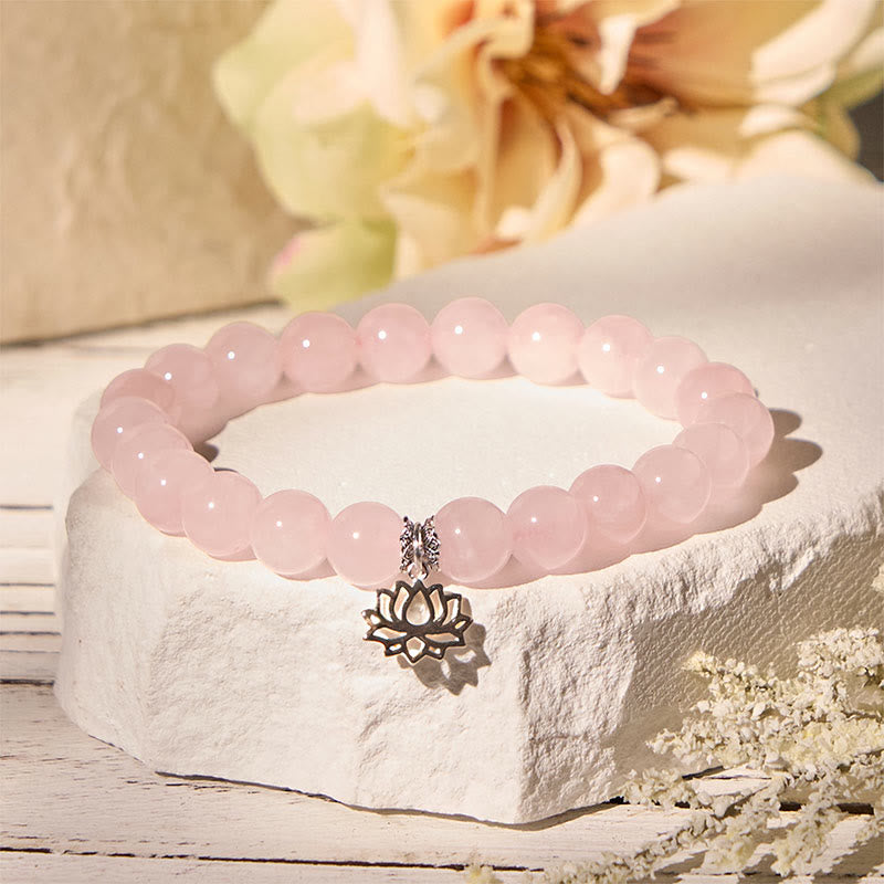 Buddha Stones925スターリングシルバー ロータスデザイン ナチュラルピンククリスタル スージングブレスレット - image 1