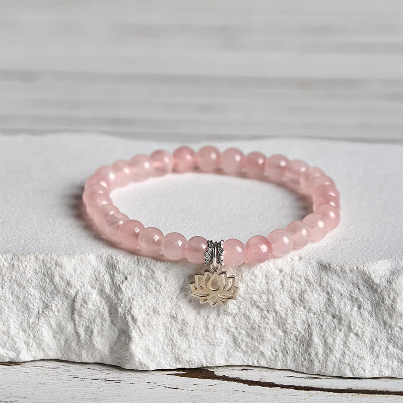 Buddha Stones925スターリングシルバー ロータスデザイン ナチュラルピンククリスタル スージングブレスレット - 20cm - 6mm - image 9