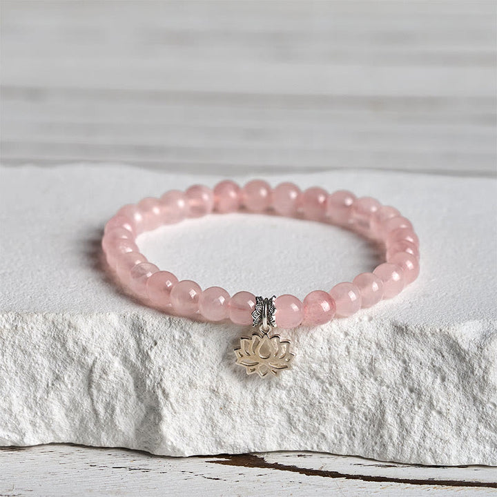 Buddha Stones925スターリングシルバー ロータスデザイン ナチュラルピンククリスタル スージングブレスレット - 20cm - 6mm - image 9