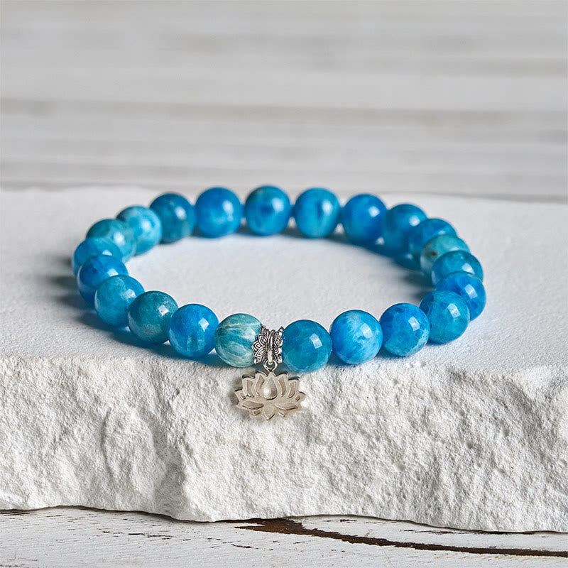Buddha Stones925スターリングシルバー ロータス 天然アパタイト クリエイティビティブレスレット - 20cm - image 0