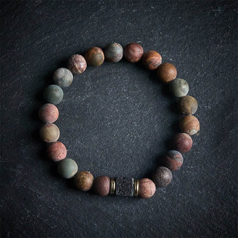 Buddha Stones天然ピカソジャスパー スクエア溶岩石 勇気ブレスレット - image 4