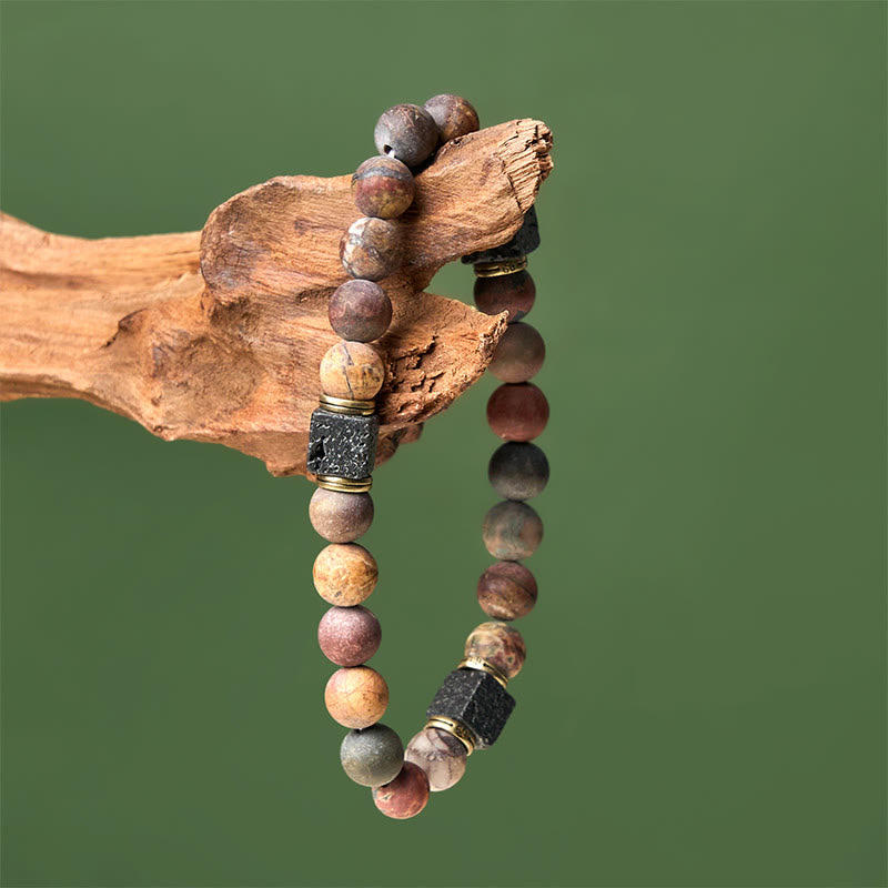 Buddha Stones天然ピカソジャスパー スクエア 溶岩石幸運を呼ぶブレスレット - image 3