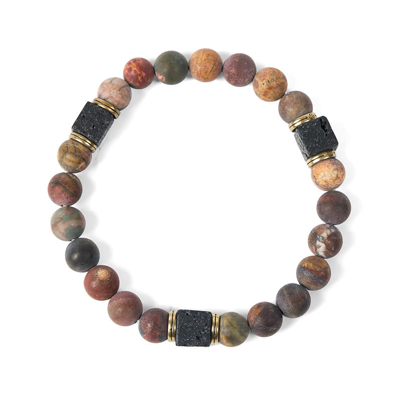 Buddha Stones天然ピカソジャスパー スクエア 溶岩石幸運を呼ぶブレスレット - image 5
