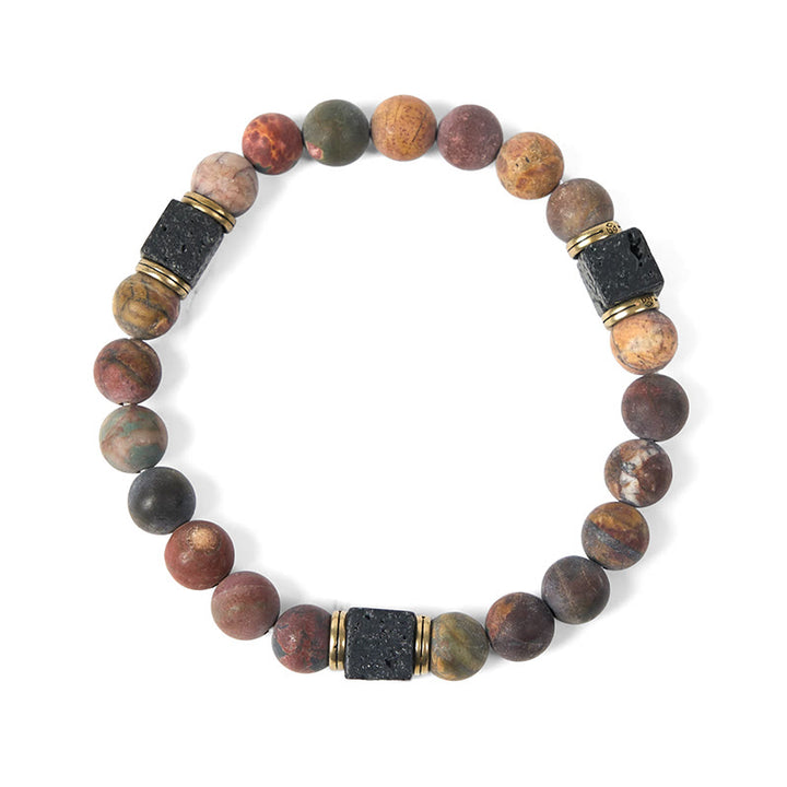 Buddha Stones天然ピカソジャスパー スクエア 溶岩石幸運を呼ぶブレスレット - image 5