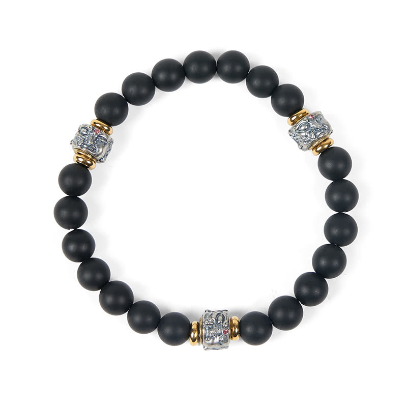 Buddha Stones天然フロストブラックオニキス 仏陀顔守護ブレスレット - image 6