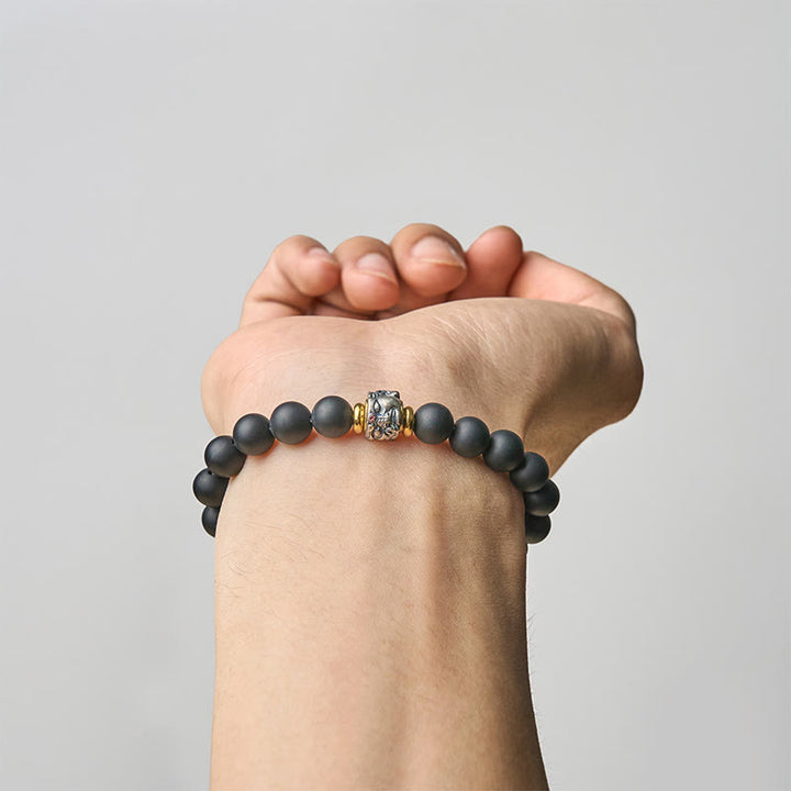 Buddha Stones天然フロストブラックオニキス 仏陀顔守護ブレスレット - image 4