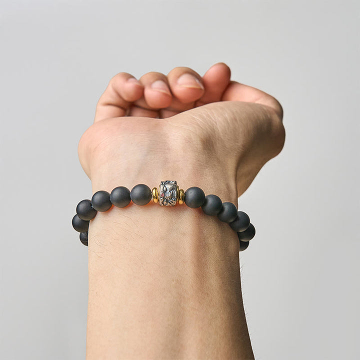 Buddha Stones天然フロストブラックオニキス 仏陀顔守護ブレスレット - image 5