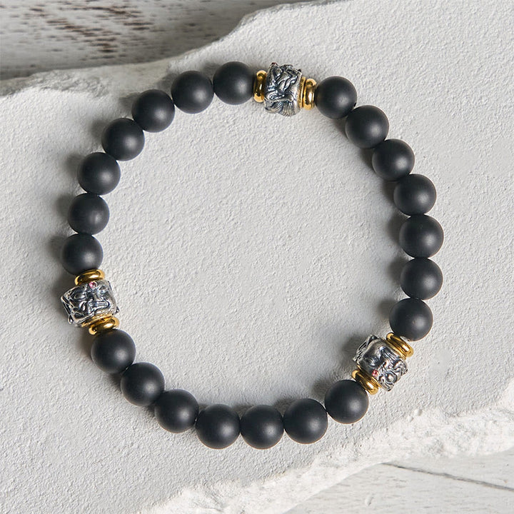 Buddha Stones天然フロストブラックオニキス 仏陀顔守護ブレスレット - image 2