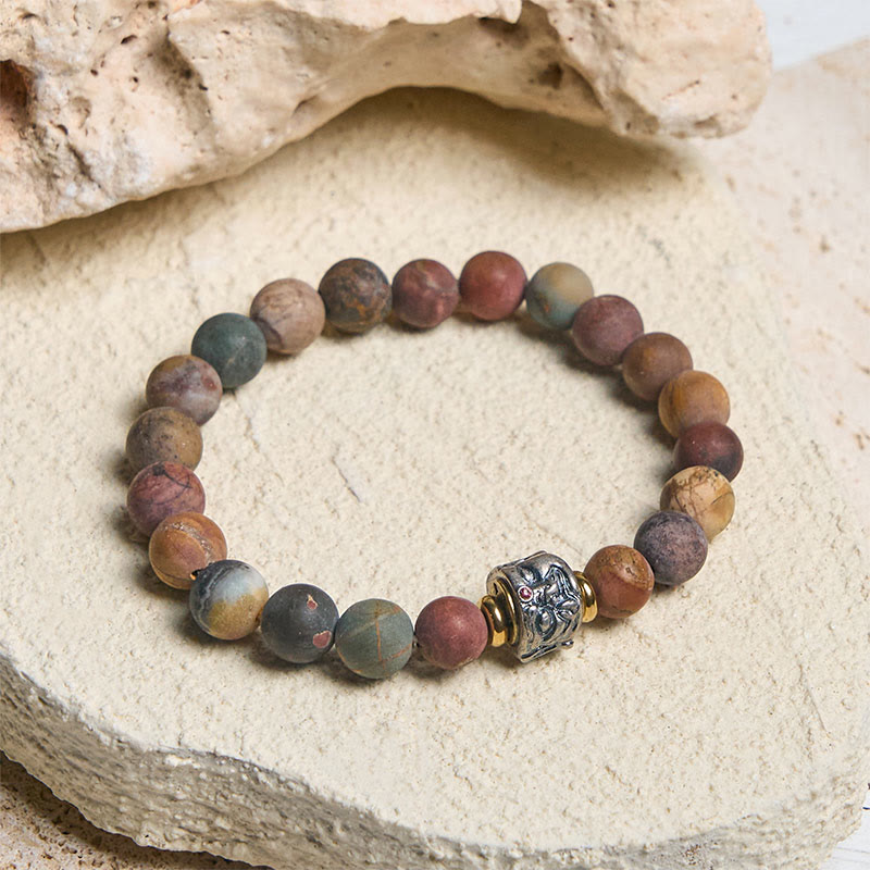 Buddha Stones天然ピカソジャスパー 仏陀の顔 エネルギーブレスレット - image 1