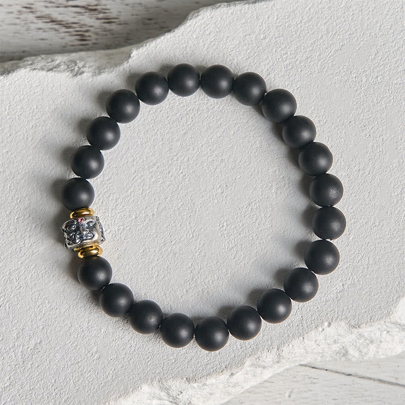 Buddha Stones天然フロストブラックオニキス 仏顔サポートブレスレット - image 2