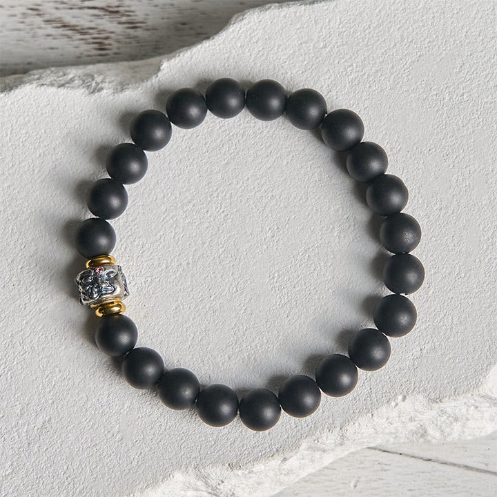 Buddha Stones天然フロストブラックオニキス 仏顔サポートブレスレット - image 2
