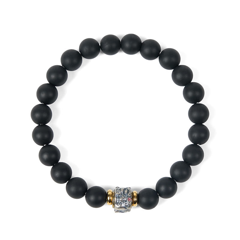 Buddha Stones天然フロストブラックオニキス 仏顔サポートブレスレット - image 6