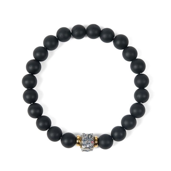 Buddha Stones天然フロストブラックオニキス 仏顔サポートブレスレット - image 6