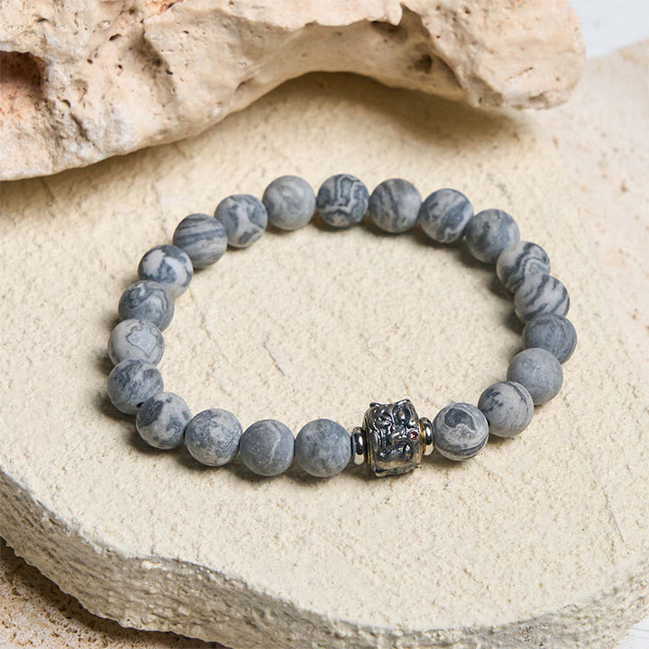 Buddha Stones天然フロストグレージャスパー 仏陀の顔 ヒーリング守護ブレスレット - image 2