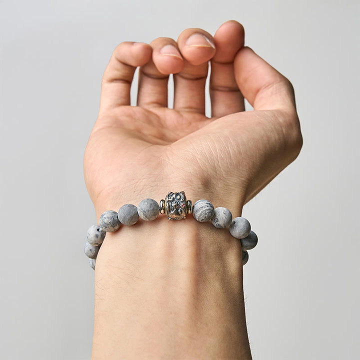Buddha Stones天然フロストグレージャスパー 仏陀の顔 ヒーリング守護ブレスレット - image 4