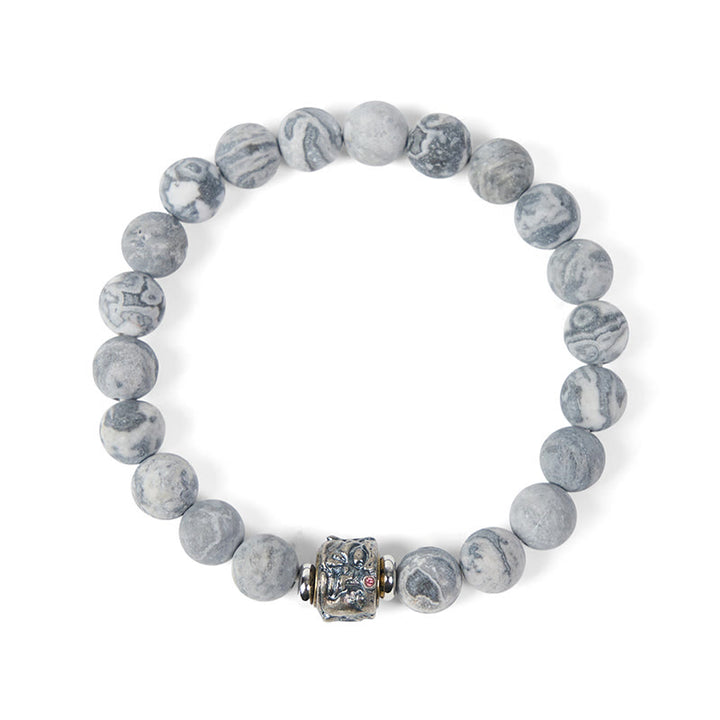 Buddha Stones天然フロストグレージャスパー 仏陀の顔 ヒーリング守護ブレスレット - image 6
