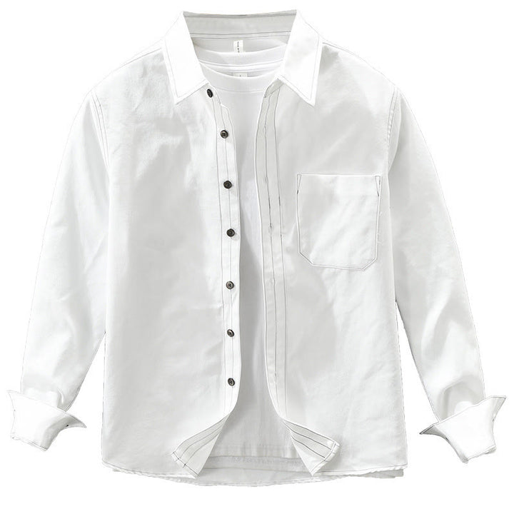 Buddha Stones通勤ボタン長袖無地シャツメンズ服ポケット付き - image 3