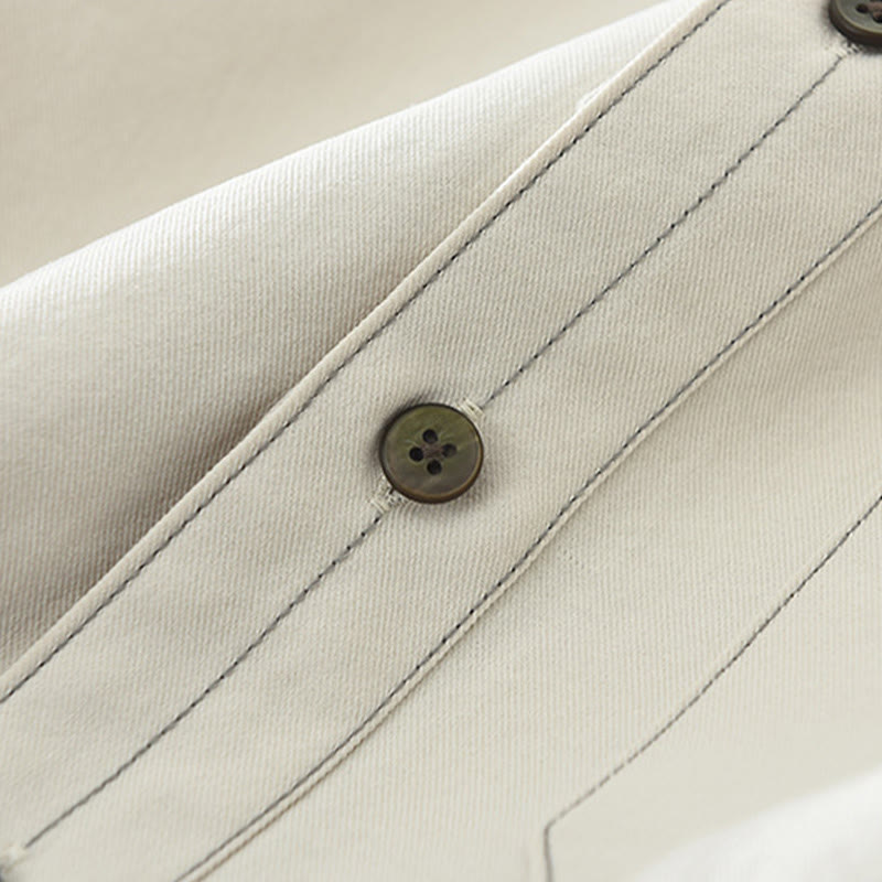Buddha Stones通勤ボタン長袖無地シャツメンズ服ポケット付き - image 8