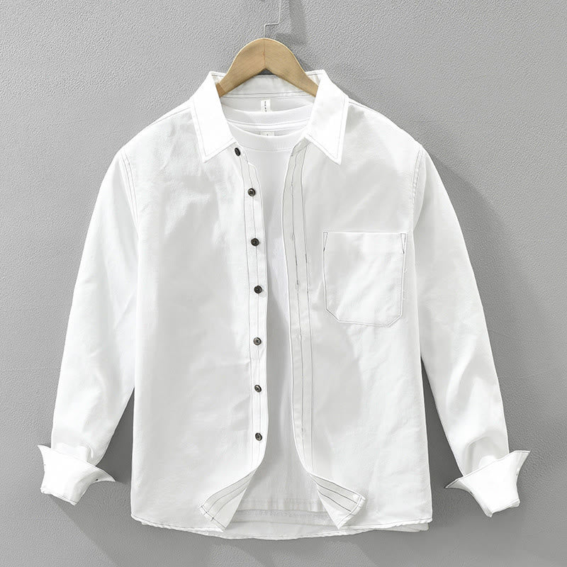 Buddha Stones通勤ボタン長袖無地シャツメンズ服ポケット付き - 白 - US/UK/AU42、 EU52 (3XL) - image 1